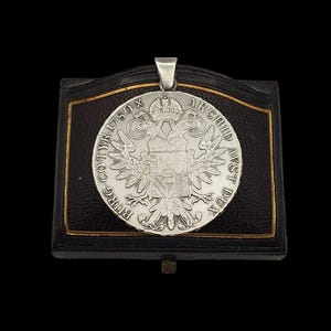 Beautiful Vintage Skillfully Crafted 1780 Austria Maria Theresa Silver Thaler Restrike Sterling Silver Coin Necklace Pendant - 49.8mm 30gram