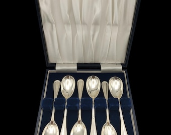 Beautiful Vintage Skillfully French Crafted Decorative Henin & Cie / Henin Et Cie W Etched Reverse Set Of Six 950 Silver Spoons - 110grams
