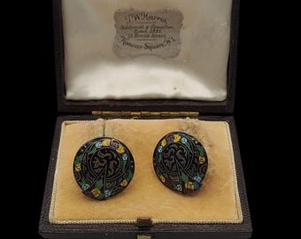 Beautiful Antique Circa 1920/30s Art Deco Skillfully Italian Crafted Decorative Scrolling Colourful Enamel Sterling Silver Screw Earrings