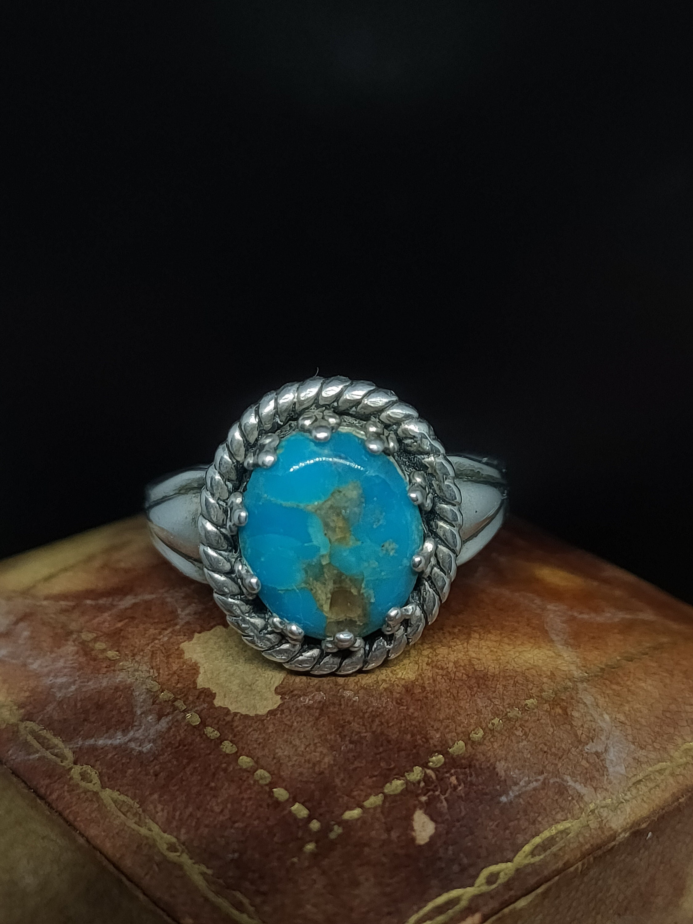 Ethereal Vintage Native American Navajo Blue Gem Turquoise Sterling Sivler Flower Ring Ethereal Vintage Native American Navajo Blue Gem Turquoise Sterling Sivler Flower Ring
