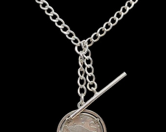 Beautiful Vintage Italian Unoaerre Torus Zodiac Sign Coin Sterling Silver Double Albert Chain Necklace Bracelet - lgth 13.5"