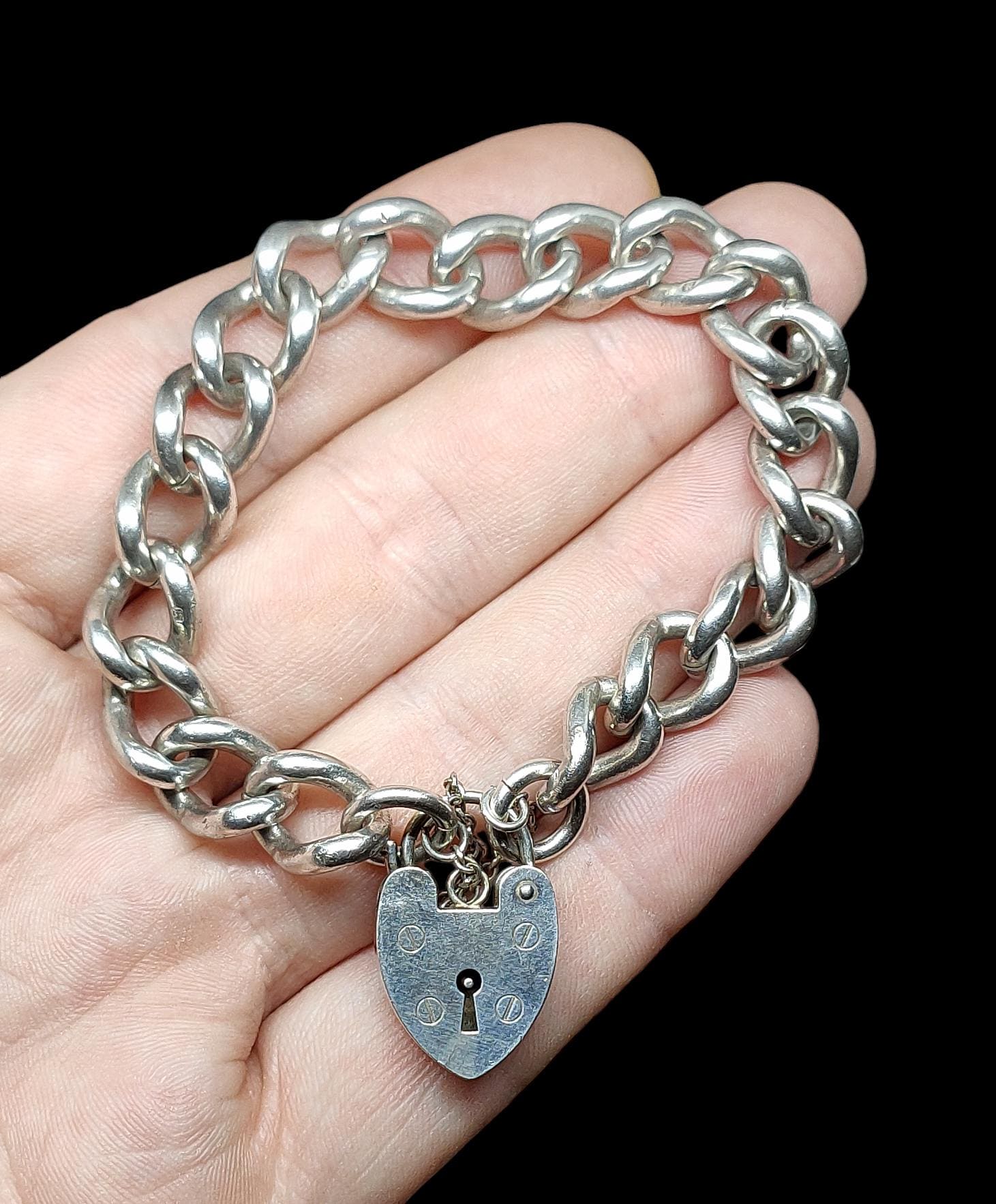 Vintage Sterling Silver Cable Link Charm Chain Bracelet - Etsy