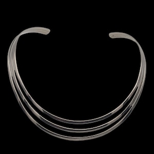 Stunning Vintage Circa 1980s Skillfully Crafted Modernist Scandinavian Style Heavy Sterling Silver Triple Choker Collar Necklace
