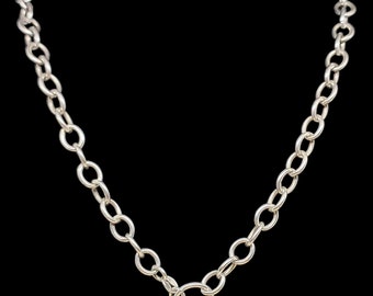 Beautiful Vintage TBar Closure Round Circular Rolo Link Sterling Silver Chain - lgth 16.5"