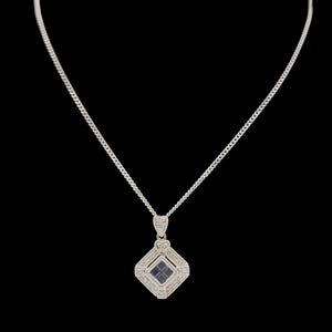 Beautiful Modern Skillfully Crafted Decorative Statement Design Art Deco Inspired Sparkling Natural Sapphire Diamond 9ct White Gold Necklace
