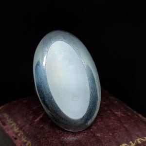 Prachtig statement vintage vintage decoratief statement ontwerp uit de jaren 80, uniek ovaal parelmoer inlegwerk sterlingzilveren ring - maat M