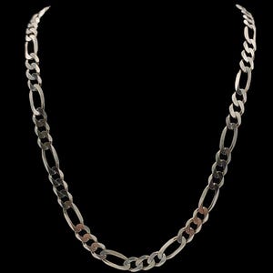 Beautiful Vintage Skillfully Crafted Decorative Statement Design Curb Figaro Link Sterling Silver Chain Necklace - lgth 24"