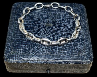 Schönes Vintage Circa 1990s Stapelbares Dekoratives Kaffeebohne Mariner Link Sterling Silber Armband - Länge 19,5 cm