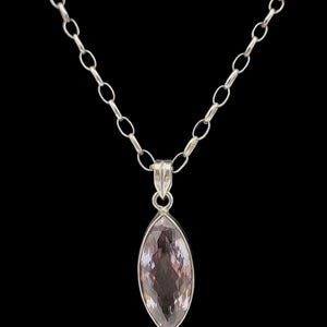 Beautiful Vintage Skillfully Crafted Statement Design Sparkling Multi Faceted Marquise Natural Gemstone Amethyst Sterling Silver Necklace