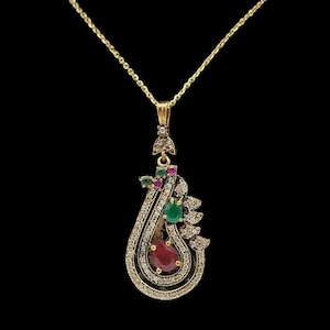 Beautiful Vintage Skillfully Crafted Statement Design Decorative Sparkling Natural Emerald Ruby Topaz Gemstone Sterling Silver Pendant