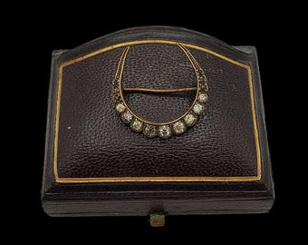 Beautiful Antique Skillfully Crafted Edwardian Circa 1900 Decorative Pinchbeck Sparkling Old Cut Paste Crescent Brooch - lgth 26.7mm