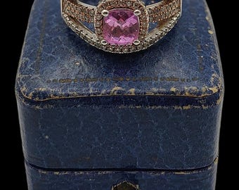 Beautiful Modern Skillfully Crafted Decorative Statement Design Sparkling Synthetic Pink Sapphire Cubic Zirconia Sterling Silver Ring - S