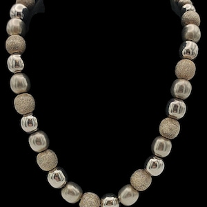 Amazing Vintage Skillfully Crafted Birmingham Hallmarked Statement Design Graduated Duel Texture Sterling Silver Ball Necklace - lgth 19&quot;