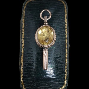 Beautiful Antique Victorian Circa 1880 Foil Back Citrine Bloodstone 9ct Rosey Gold Pocket Watch Key Fob Pendant - lgth 38mm