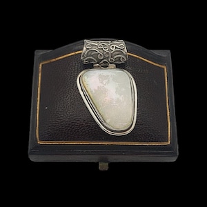 Beautiful Vintage Skillfully Crafted Decorative Floral Inspired Large Natural Mother Of Pearl Gemstone Sterling Silver Pendant - lgth 42mm