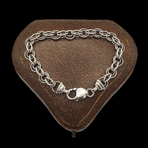 Beautiful Vintage Circa 1990s Unique Elegant Decorative Link Sterling Silver Bracelet - lgth 7.25&quot;