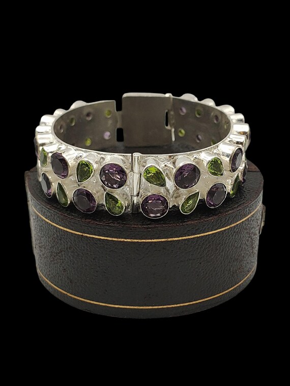 Sterling Silvern Cuff Bangle Bracelet with Green Amethyst  Green Amethyst and Peridot Sterling Silver Bangle main image 1