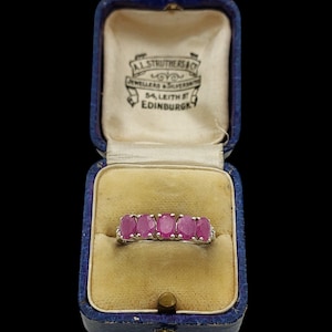 Beautiful Modern Skillfully Crafted Stackable Sparkling Five Stone Gemstone Oval Cut Ruby Sterling Silver Ring - size T / 9.5