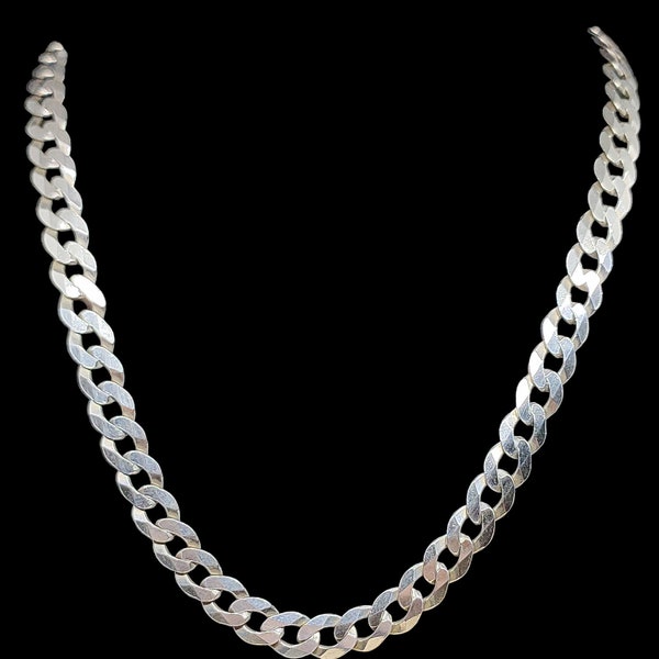 Beautiful Vintage British Import Hallmarked Decorative Stackable Solid Link 20 Gram Sterling Silver Curb Chain Necklace - lgth 20"