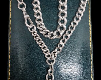 Mooie antieke Edwardiaanse Birmingham 1902 gestempelde decoratieve afgestudeerde Curb Link TBar Dogclip Sterling zilveren Albert Chain ketting