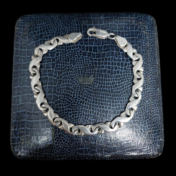 Beautiful Vintage MS-66 Mexican Made Birmingham Hallmarked Decorative Unique Link Sterling Silver Bracelet - lgth 7.25"