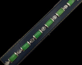Vintage Green Jade Tennis Bracelet 925 Sterling Silver - Etsy