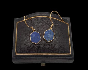 Beautiful Modern Skillfully Crafted Statement Design Decorative Unique Natural Gemstone Lapis Lazuli Gold Vermeil Sterling Silver Earrings