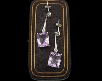 Beautiful Modern Skillfully Crafted Statement Design Decorative Sparkling Natural Gemstone Amethyst Sterling Silver Earrings