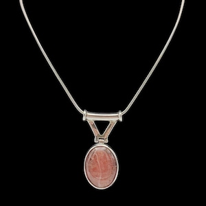 Beautiful Vintage Skillfully Crafted Decorative Modernist Statement Design Bezel Set Natural Gemstone Rhodochrosite Sterling Silver Necklace