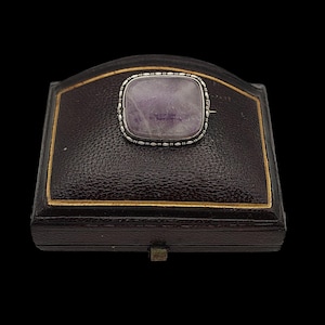 Beautiful Antique Victorian Circa 1880-1900 Skillfully Crafted Bezel Set Sparkling Natural Gemstone Amethyst Sterling Silver Brooch - 24mm