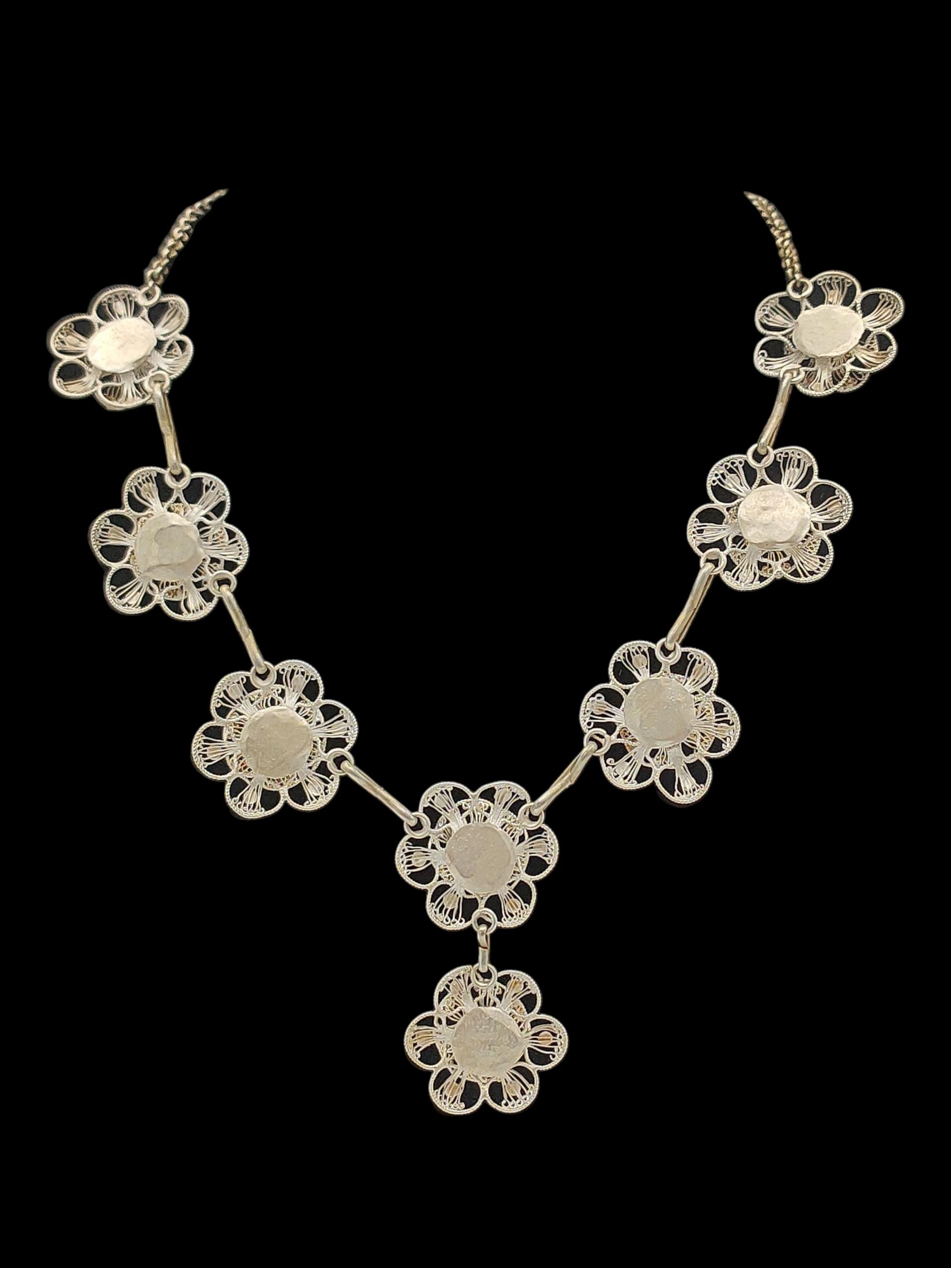 Vintage シルバー　アールデコ　フラワー　彫金　ネックレス シルバー925フラワーネックレス | ファッション通販サイト NUGU