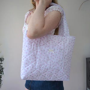 Pink Petals Quilted Tote Bag - Coquette Girly Gift for Her