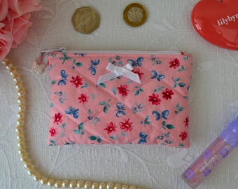 Handmade Floral Coin Purse – Pink Quilted Wallet, Girly Gift