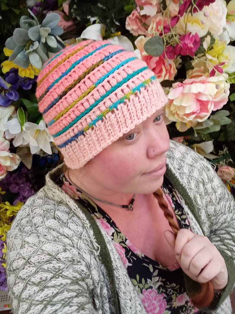 Crochet Macy Beanie Pink Knit Hippie 