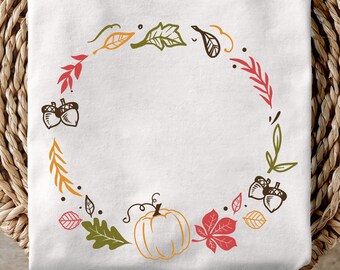 Fall frame svg, autumn leaves svg, fall frame thanksgiving, svg, fall wreath svg, cut file, acorn, maple, silhouette cameo cricut svg, png