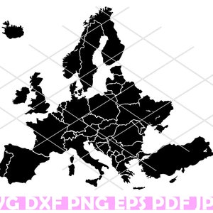 Europa SVG, Europa kaart SVG, Europa Clipart, Europa bestanden voor Cricut, Europa gesneden bestanden voor silhouet, Europa Dxf, Europa Png, Eps