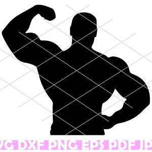 Hombre fuerte, hombre musculoso, silueta de hombre de gimnasio, archivos de corte SVG y Dxf para máquinas Cricut y Silhouette Incluye eps, png, pdf