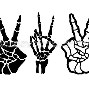 Skeleton Hand Peace Sign SVG, Bones Tattoo Decal T-Shirt Sticker Art, Skeleton Hand Peace Sign SVG Bundle, PNG, Cricut, Silhouette Cut Files