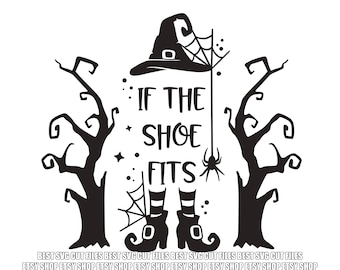 Halloween PNG, Si el zapato se ajusta a los zapatos de brujas sublimación, sombrero de brujas negras PNG, clipart de murciélago negro, clipart de Halloween embrujado
