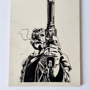 Hellboy Wood Burning | Wood Burning Art | Painting | Fan Art | Wall Decor | Pyrography Art | Handmade Art