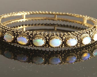 Circa 1930s 14K Opal Bangle Bracelet