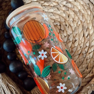 Sweet summertime 16 oz glass, orange glass, iced coffee cup, boho vibes