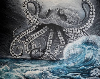 Octopus Seascape Painting, Limited Edition Print by Tasha Lowe