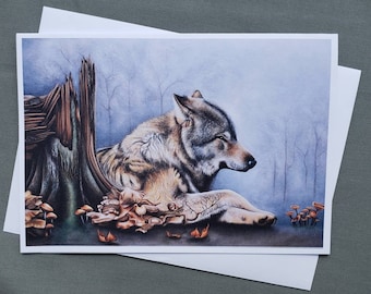 Wolf in Forest Landscape Greeting Card