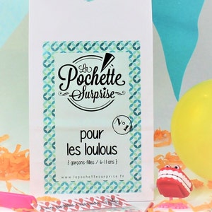 Pochette surprise enfant mixte / cadeau enfant personnalisé  / cadeau surprise anniversaire /cadeau enfant 6 à 11 ans/cadeau prénom