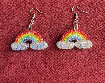 Boucles d'oreilles Nuage Arc-en-ciel Strass - Bijou Fierté