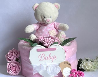 Baby Nappy Cake, Blue/Pink - Baby Shower/Baby Gift/Maternity Gift/New Mum/Baby Clothes