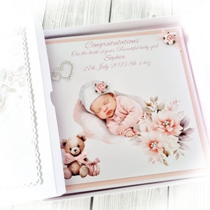 Nouvelle carte de bébé fille, carte de baby shower avec boîte, carte de luxe, carte de baptême 20 cm