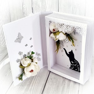 Shadow Box chat carte, boîte d'anniversaire, carte d'anniversaire 3d, livre, carte d'anniversaire, carte souvenir