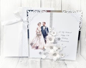 Luxury Boxed Wedding Anniversary Card: Personalized Handmade Floral Design